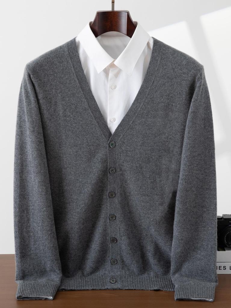 Men's 100% Pure Cashmere V-Neck Cardigan - Soft, Skin-Friendly, Button-Up Knitwear