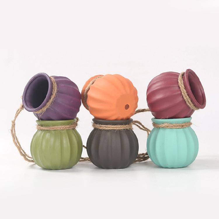 Dangling Colorful Ceramic 6 Pot Set Wall Mount Flower Cactus Planters Home Decor