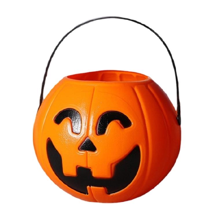 Halloween Decorative Pumpkin Light Plastic Holder Portable Storage Bucket with Handle For Indoor Outdoor Use