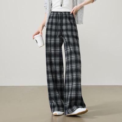 ESE-Y Women's Lazy Style Plaid Wide-Leg Casual Pants