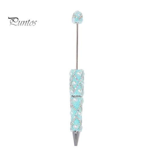 Rhinestone Bling Pens DIY Beadable Pen, Rhinestones And Faux Pearls Beaded Office Desk Accessories Black Ink Ballpoint Pen for School Supplies