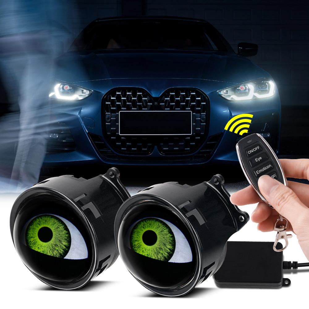 3-inch LED Car Dynamic Devil Eye 3D Lens 33 Mode Dynamic Pupils Remote Headlight Large Light Car Light Modification Eagle Eye