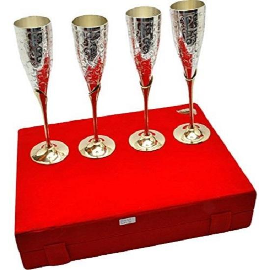 Silver Plated Brass Wine Goblet/Wine Glasses Set (Set of 4 Wine Glass)