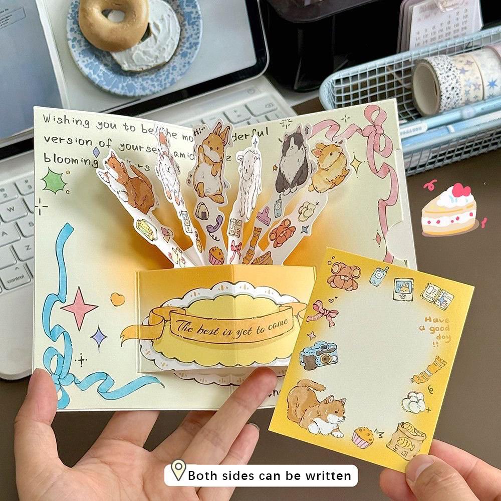 3D puppy greeting card, creative bouquet, high aesthetic value, blessing message card, holiday surprise gift