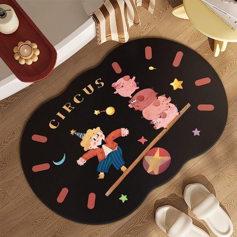 

Cute Circus Theme Elephant Seal Cat Lion Cartoon Pattern Diatom Mud Mat Floor Star Ball,40x60cm