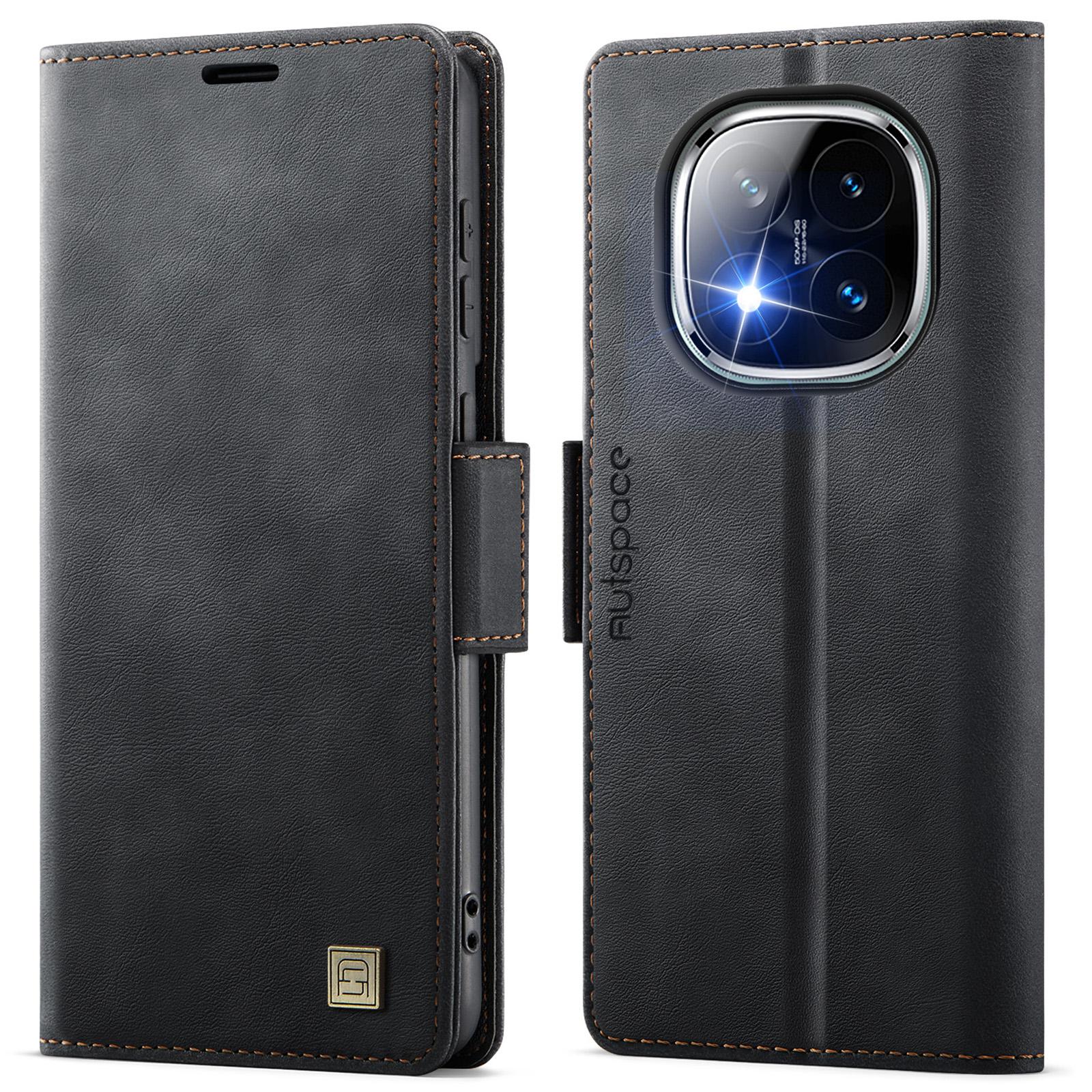 

For Xiaomi Redmi Note 14 Pro 4G Case AUTSPACE A11 RFID Blocking Retro Leather Cell Phone Wallet Cover Black