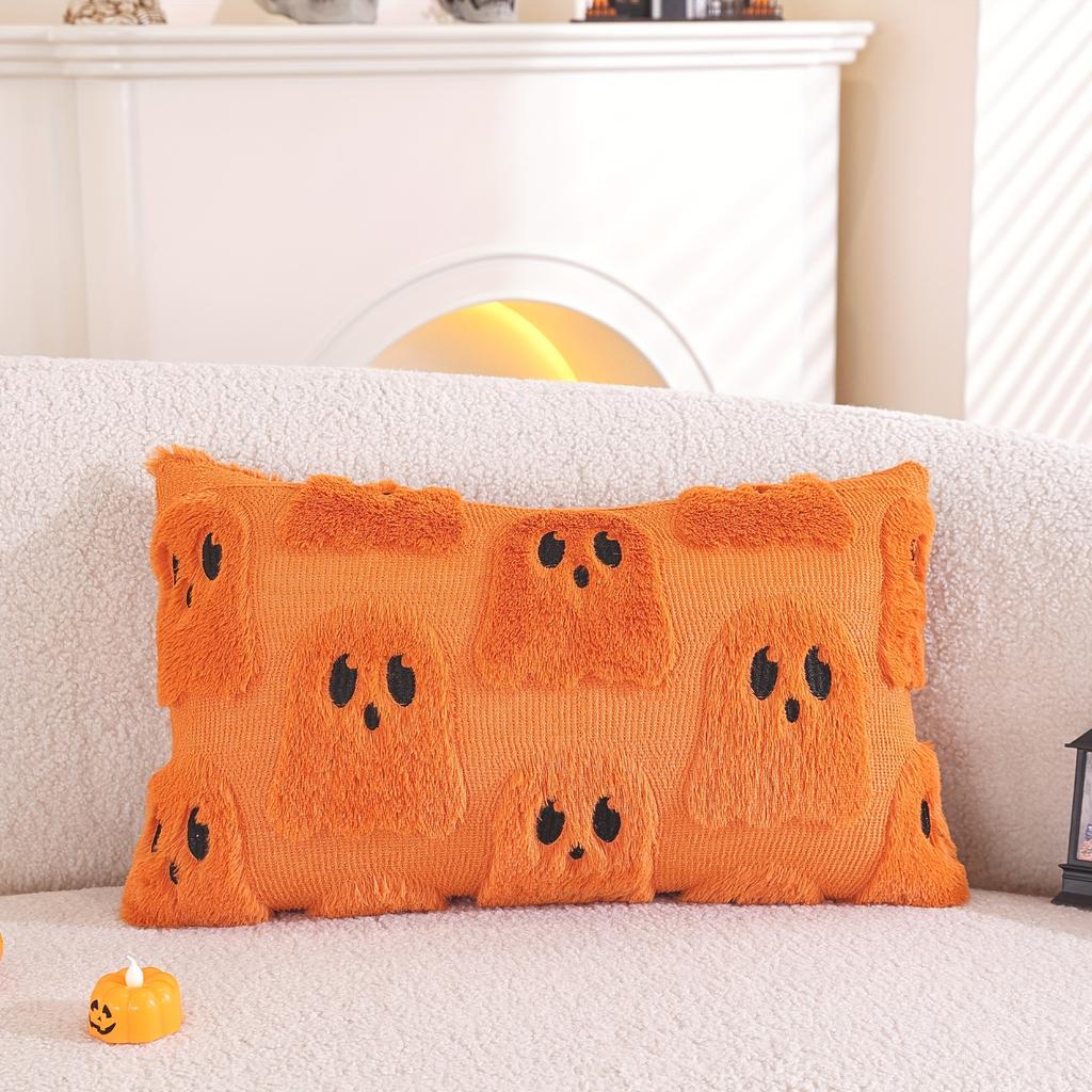 Adorable Ghost Pillow Cover - Polyester, Halloween-Themed, Stitched & Embroidered Design, Hand Wash Only,  Halloween Decorations