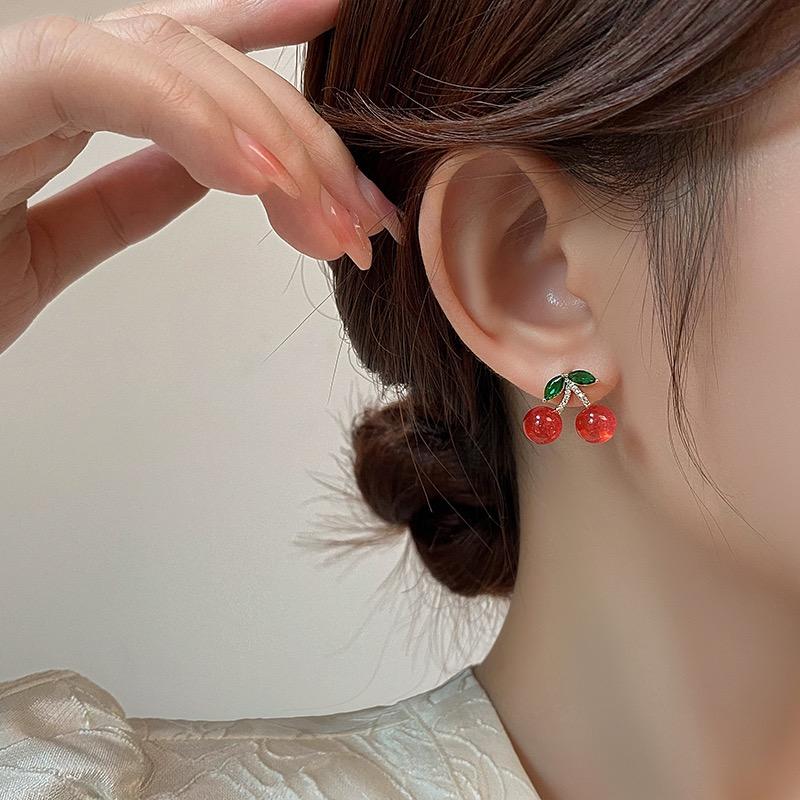 Trend Unique Design Elegant Exquisite Light Red Cherry Earrings Female Jewelry Party Premium Gift