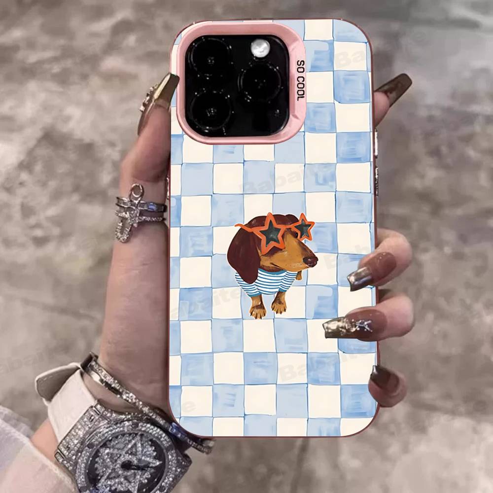 Dachshund Black Stripe Desigh Phone Case For iPhone 17 16 15 14 Plus 11 12 13 Pro Max X XR 17 Air 16E Electroplate Matte Cover