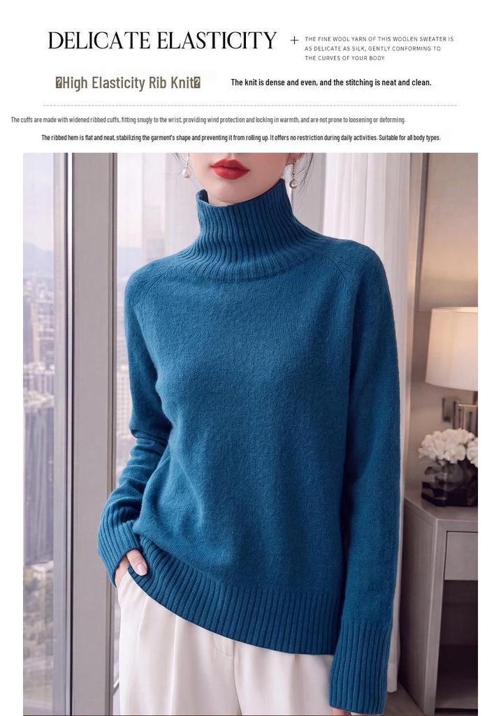 Retro Elegant High-Neck Pure Wool Sweater - Soft, Skin-Friendly, Warm, and Versatile for Autumn/Winter