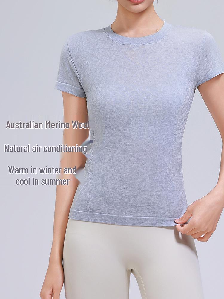 Damen Yoga T-Shirt aus Merinowolle - Schnelltrocknend, Hohe Elastizität, Figurschmeichelnd, Kurzarm