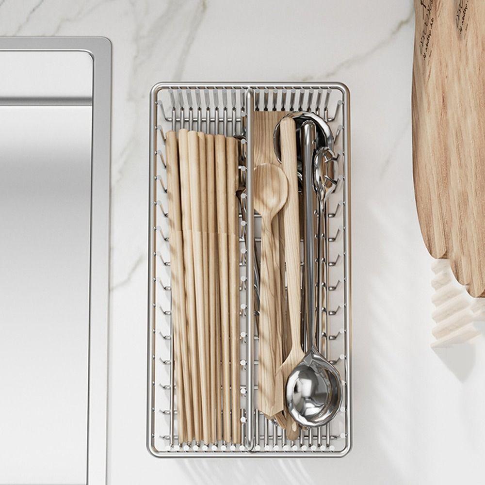 Stainless Steel Chopstick Spoon Storage Rack Silver Cutlery Storage Basket for Kitchen