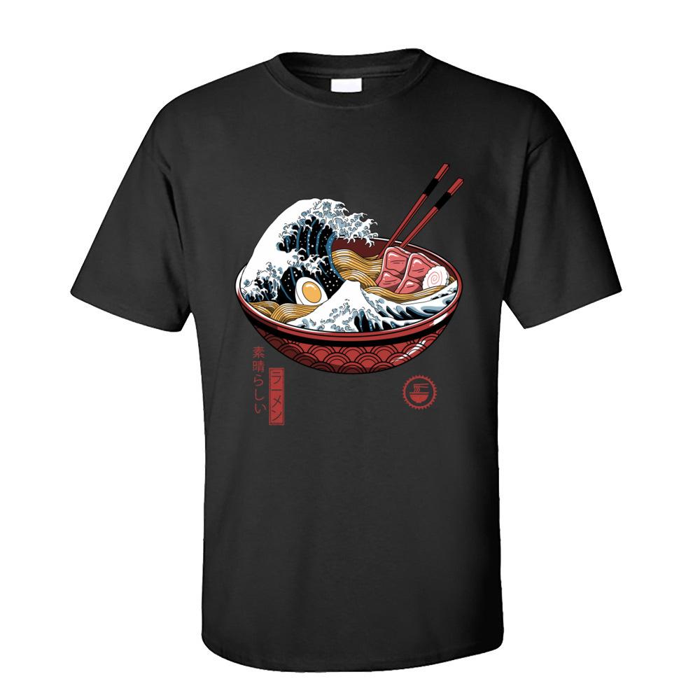 Printen Geweldige Ramen Golf Wit T-shirt voor Mannen Klassieke Japan Stijl Ronde Hals 100% Katoen Korte Mouw T-shirt Noedel T-shirts