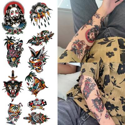 Colorful European and American Style Patchwork Flower Arm Tattoo Stickers Are Waterproof, Wear-resistant, and long-lasting3-5Days