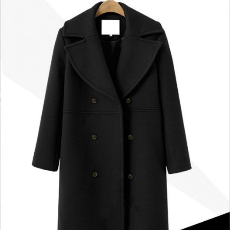 Autumn and Winter Plus Size Women's Woolen Coat Double-breasted Mid-length Trench Coat