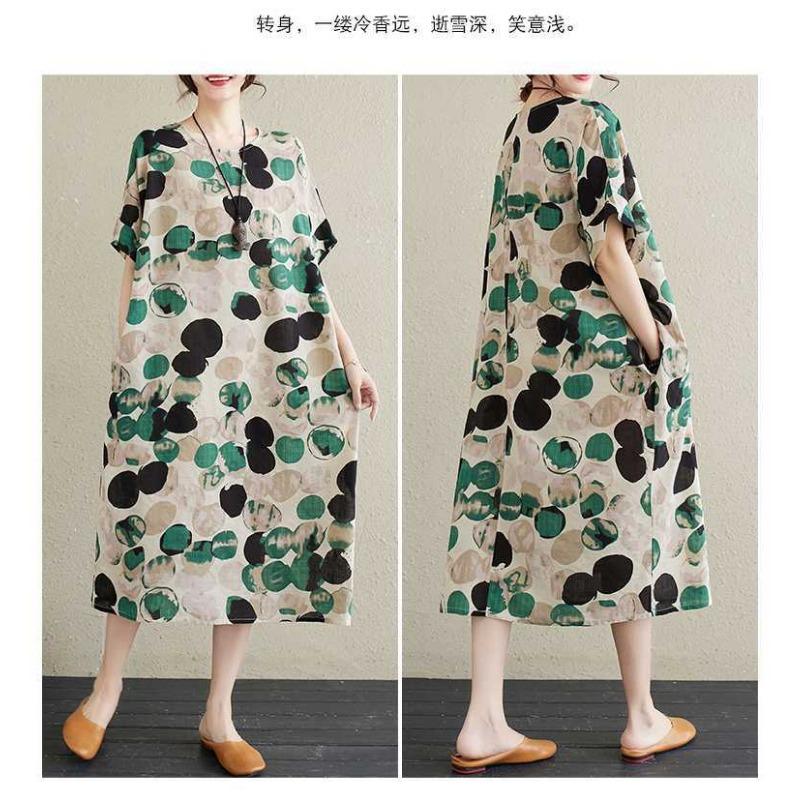 Summer New Retro Polka Dot Big Size Loose Casual Dress Women