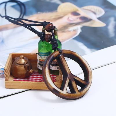 Collana con Pendente Simbolo della Pace Retro Fatto a Mano Lunga Catena a Corda Gioielli Etnici