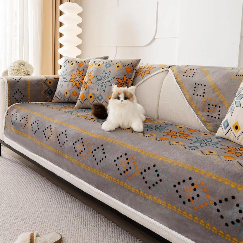 2025 New Nordic Flannel Sofa Covers for Living Room Anti-Slip Dustproof Sofa Covers Universal Bohemian Sofas Funda Sofa Cushion