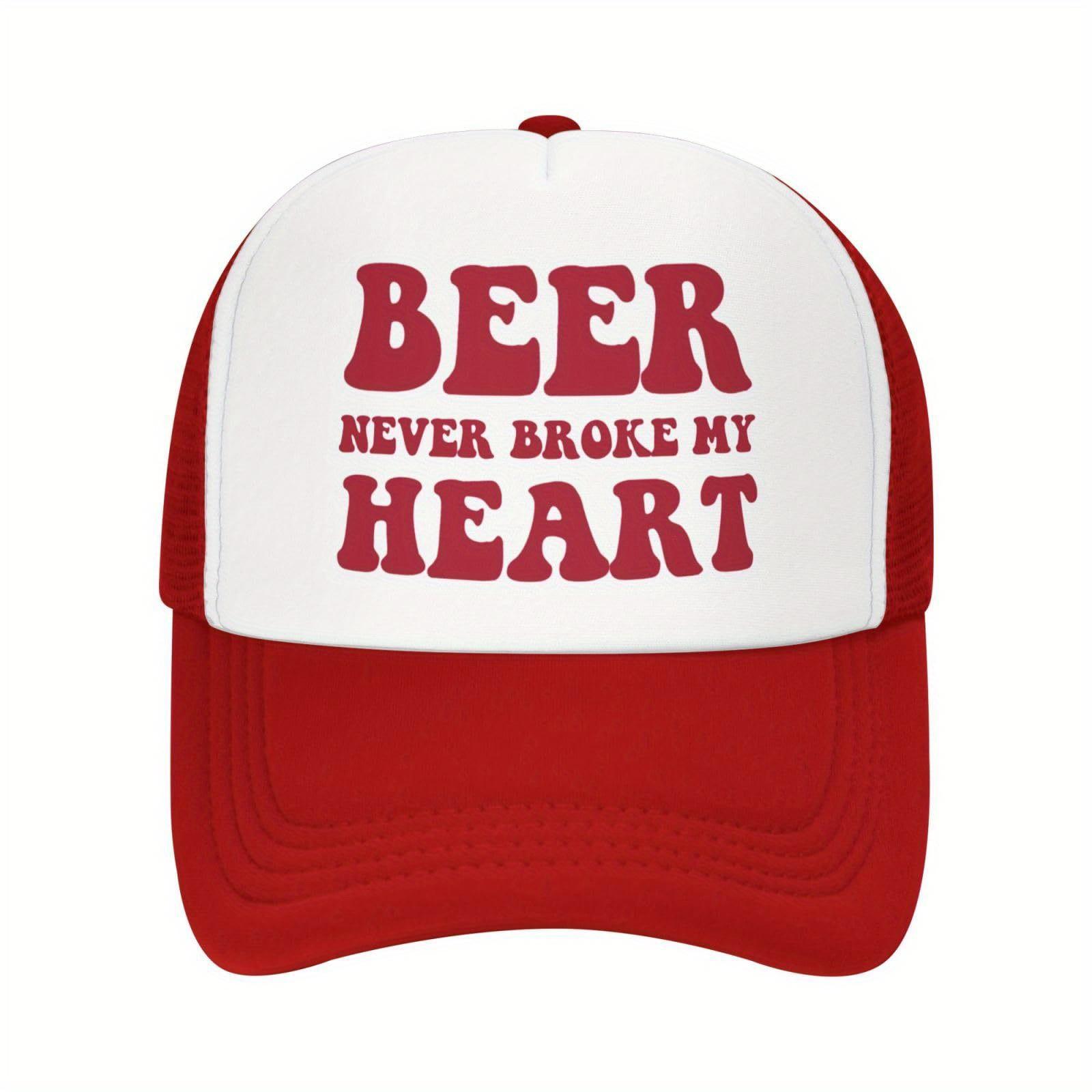 Beer Never Broke My Heart Trucker Hat Polyester Adjustable Snapback Casual Cap for Beer Lovers One Size