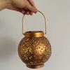 Solar Powered Iron Projection Light Outdoor Garden Hanging Lantern With Hollow Out Design For Patio Fence Decoration