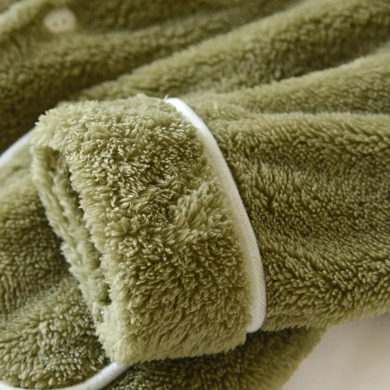 Paar Winter Flanell Pyjama Set Herren und Damen Korallenplüsch Dick Einfarbig Langarm Hose Hausanzug Zweiteiliges Set