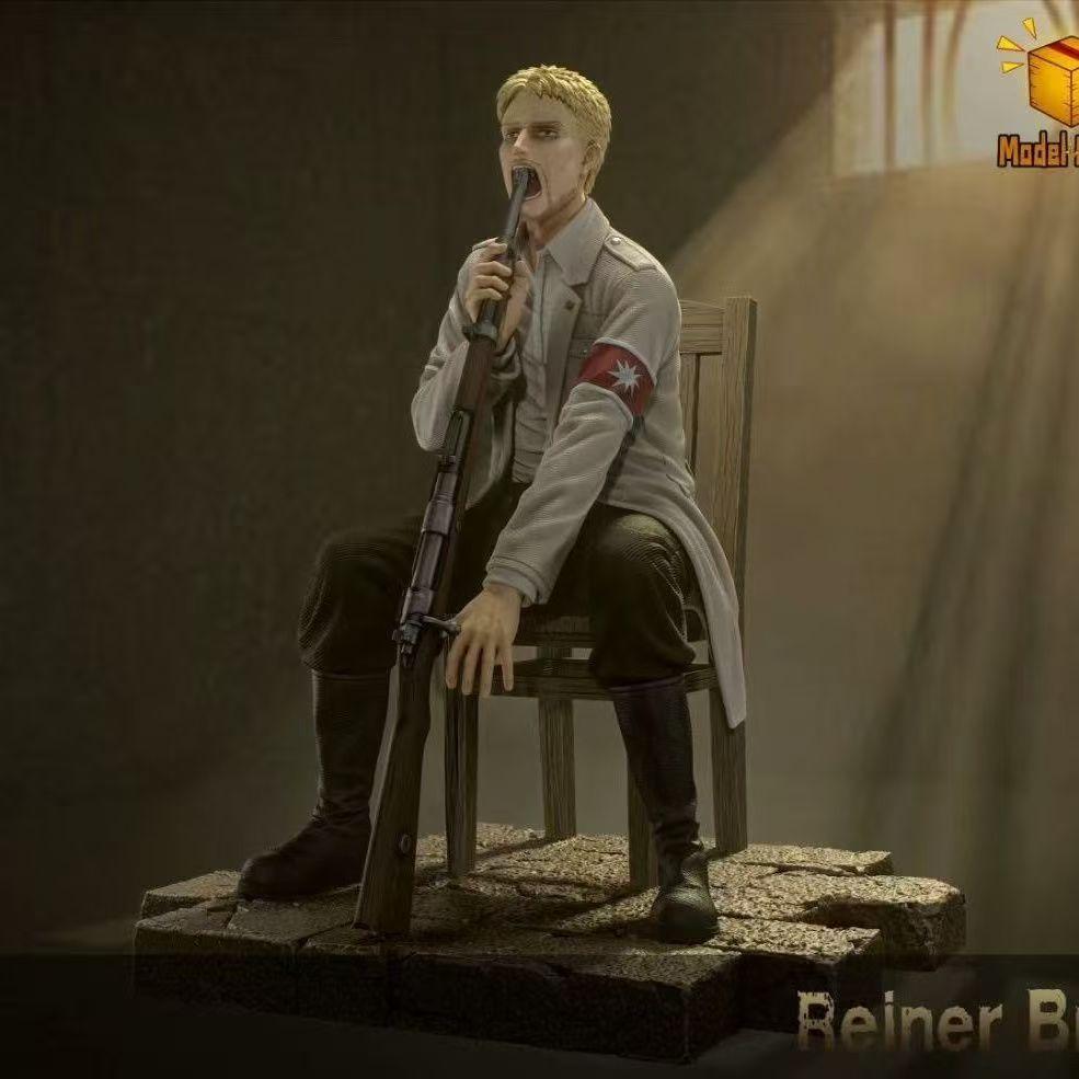 Attack on Titan: Shingeki no Kyojin Reiner Braun Chair Scene Figure Gun in Mouth Pose Anime Collectible Statue Toys Gifts
