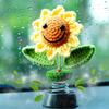 Levvohd Sunflower Car Accessories Dashboard Decorations, Crochet Smiley Shaking Sun Flowers Bobblehead Cars Decor For Women, For Cute Girl Interior