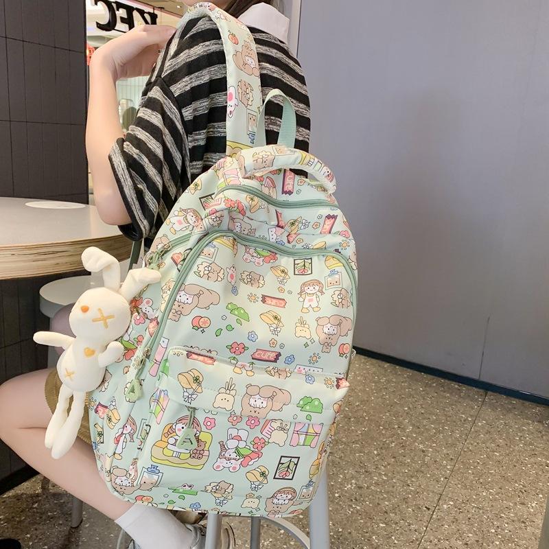 Cartoon Printed Backpack Women's New Junior High School High School Student College Student Schoolbag Cute Girl Backpack