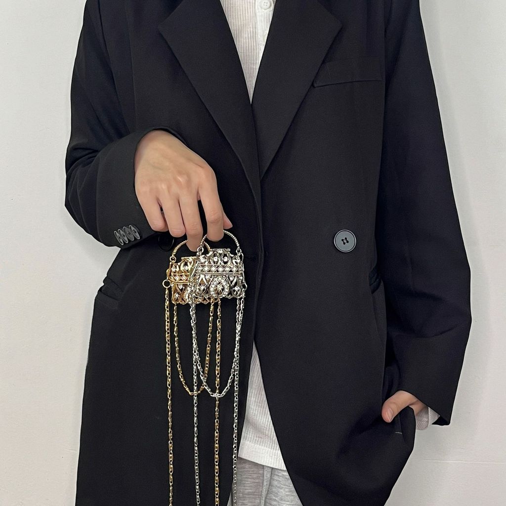 Street Style Mini Metal Chain Crossbody Bag With Diamond Embellishments For Daily Use