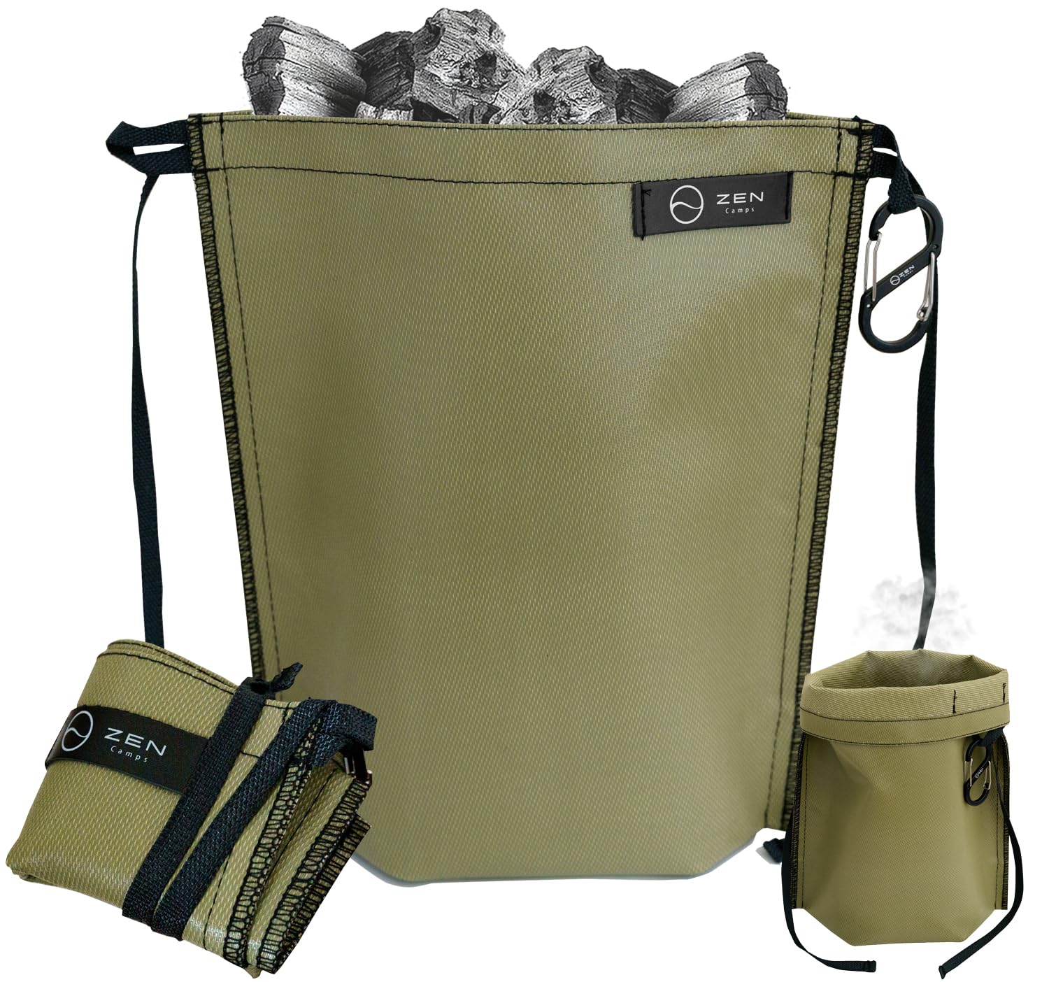 ZEN Camps Ash Carry Fire Extinguisher Bag, Earth Tone, Medium Size, Charcoal Disposal Bag, Waterproof, Self-Standing, Heat Resistant, Flame Retardant,