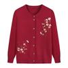 Grandma's Spring Autumn Flower Printing Knitwears Middle-Aged Mother Cardigan Embroidered Knitting Top for Women