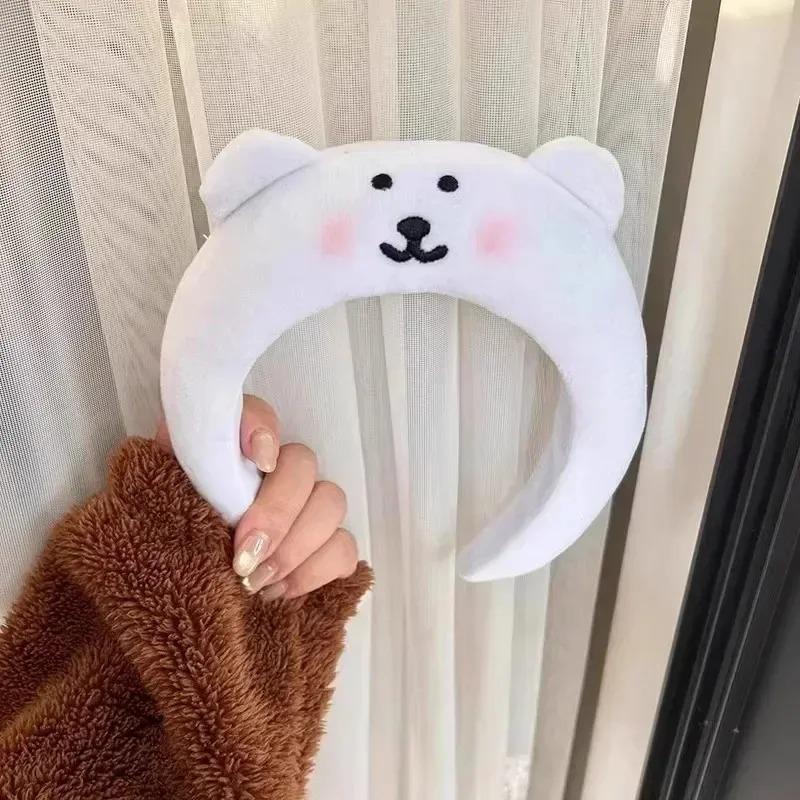 

Ободок на голову с медвежьими ушками, мультяшный ободок, ободок с маленькой восьмеркой для умывания, аксессуары для волос, мультяшный плюшевый губчатый милый трехмерный головной убор белый