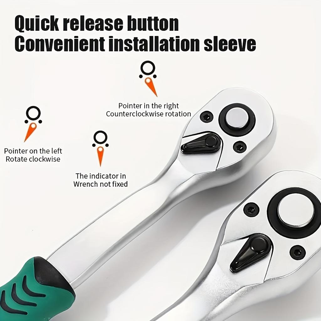 28-Piece Drive Socket Set 1/4",CR-V Metric Sockets with Quick-Release Ratchet Wrench, Sockets Set for Car Repair