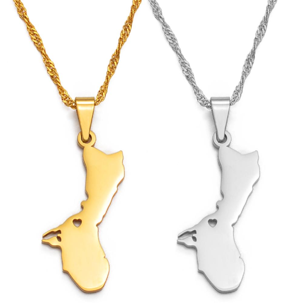 Anniyo 3cm/2.6cm Guam Map Pendant Necklaces for Women Girls Gold Color Silver Color Chains Jewelry Heart Guam Maps #136421