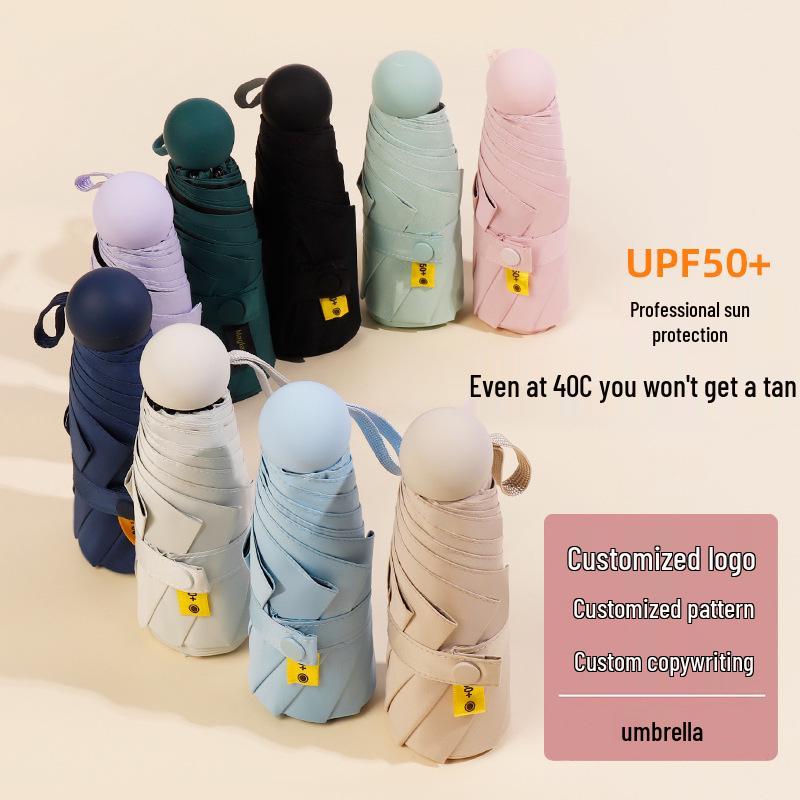 Compact Dual-Use Sun and Rain Umbrella with Black Glue Sunshade - Stylish Ladies' 5-Fold Capsule Design