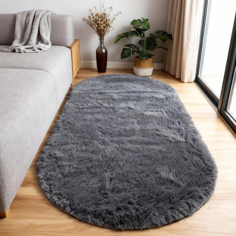 Rainbow Plush Carpet Oval Fluffy Rug For Girl Bedroom Long Pile Soft Beside Mat Large Area Rug Living Room Shaggy Kids Playroom Mat
