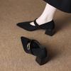 2026 New Autumn Deer Hide Velvet Mary Jane Shoes  French Retro Pointed-toe Shallow Toe High-heeled Single Shoes with Belt Buckle