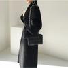 Winter Long Black Luxury Elegant Stylish Thick Warm Fluffy Hairy Soft Faux Mink Fur Coat Women Stand Collar Sashes