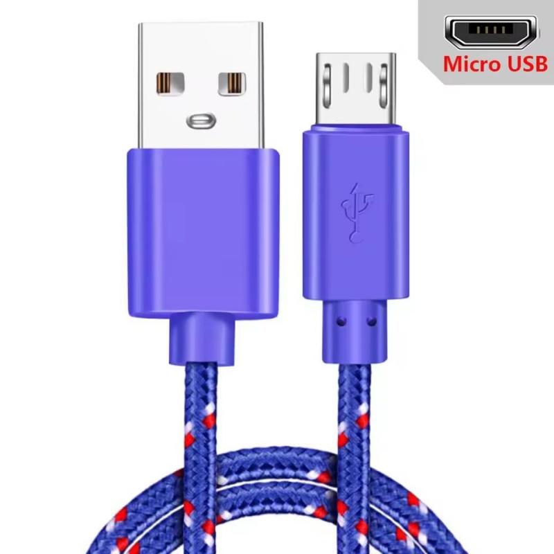 

Кабель Micro USB 1 м/2 м/3 м USB-кабель для синхронизации данных и зарядки для телефонов Samsung Huawei Xiaomi HTC Android, нейлоновые кабели MicroUSB в оплетке 1M фиолетовый
