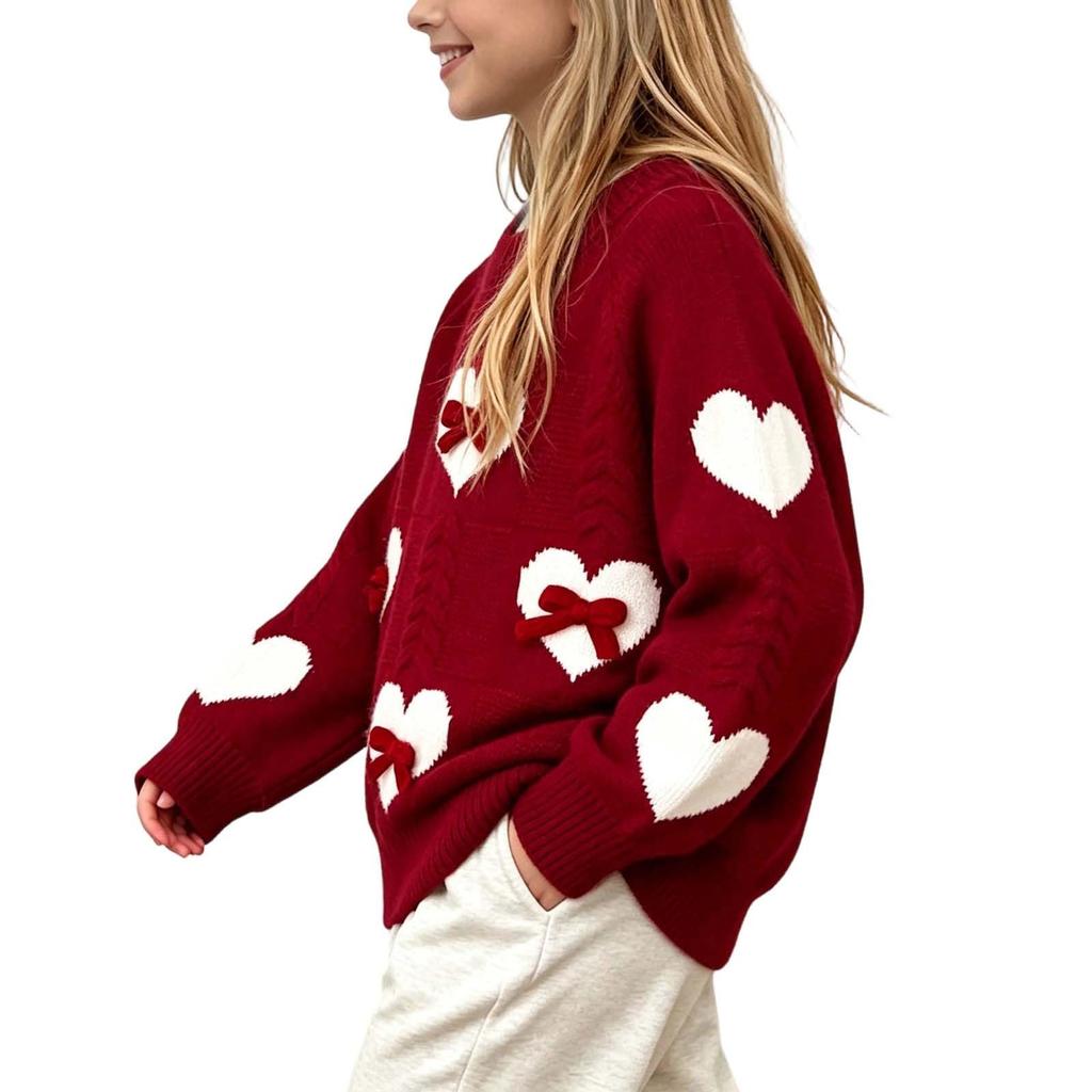 Süßer Strickpullover für Mädchen mit Herzmuster und Klein
