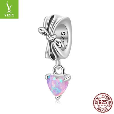 Pink Opal Bow Diy Pendant, Sweet Dream S925 Sterling Silver Love Beads