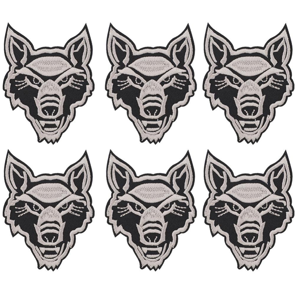 6pcs Gray Wolf Head Wolf Head Patch Embroidered Badges Iron On Sew On Embroidered Patches Iron On Applique DIY Crafts прозрачный