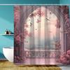 1-Pack Fantasy Castle Balcony Shower Curtain - Polyester with Hooks, Beautiful Floral and Cityscape Design, Cityscape Picture