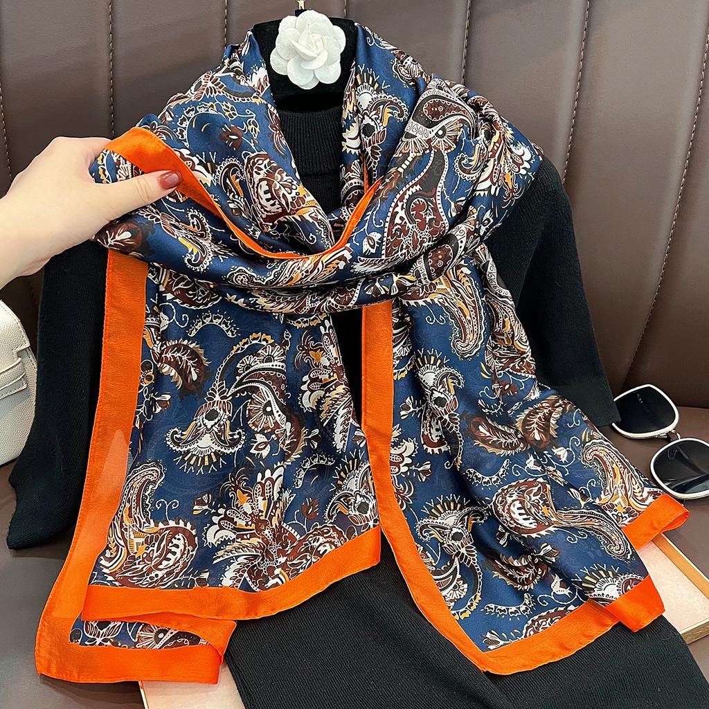 Cashew flower brocade silk scarf women's summer personality with thin shawl scarf dual-purpose