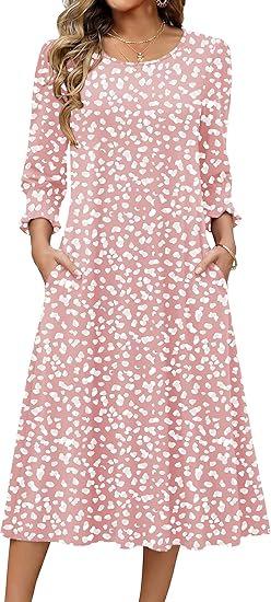 Women's Summer, Pocket Seven-Sleeve Floral Medium and Long Casual Dress