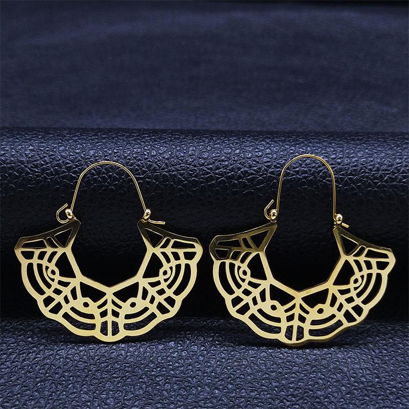 Trendy Yoga Lotus Flower Earrings Stainless Steel Gold Color Hoop Earrings for Women Jewelry boucles d'oreilles E9360S01
