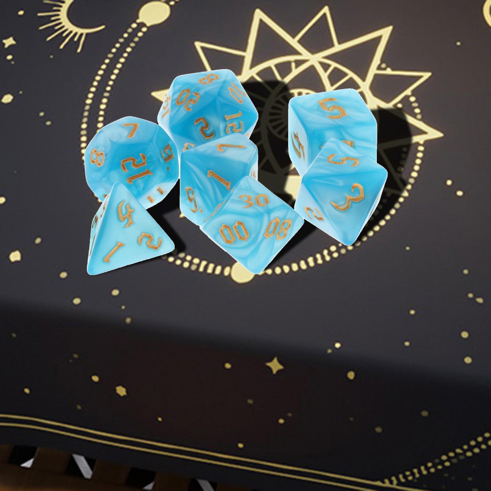 7Pcs/Set Acrylic Multi-faceted Polyhedral Dices, Different Numbers Engraved Cute синий