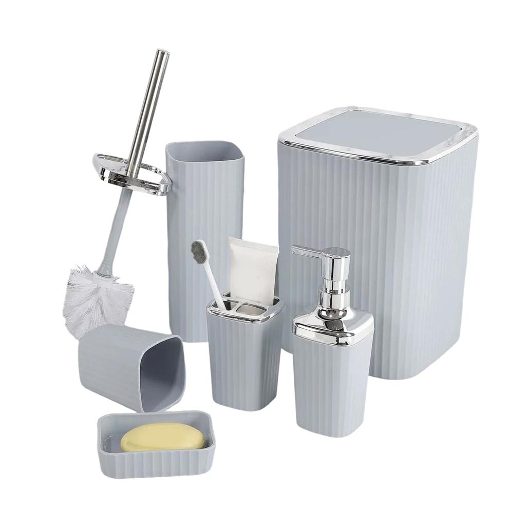 Elegant Bathroom Accessories Set 6Pcs Hydraulic Shampoo Dispenser Cup Toothbrush Holder Mouth Cup