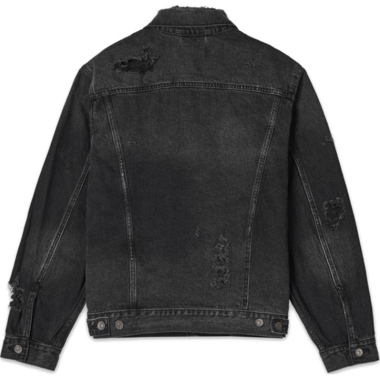 Levis Ripped Denim Jacket With Single-Breasted Collar Men Jackets Smoke-Gray 0016X-0001