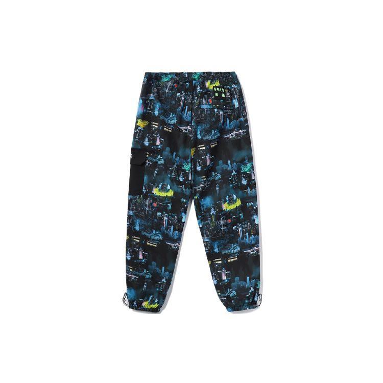 Li Ning Badfive Ležérní sportovní pletené kalhoty s manžetami a potiskem Pánské kalhoty Černé AYKR783-2